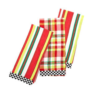 Brand New Mackenzie Childs Jolly Woven Dish Towels - Set of 3 Christmas Holiday